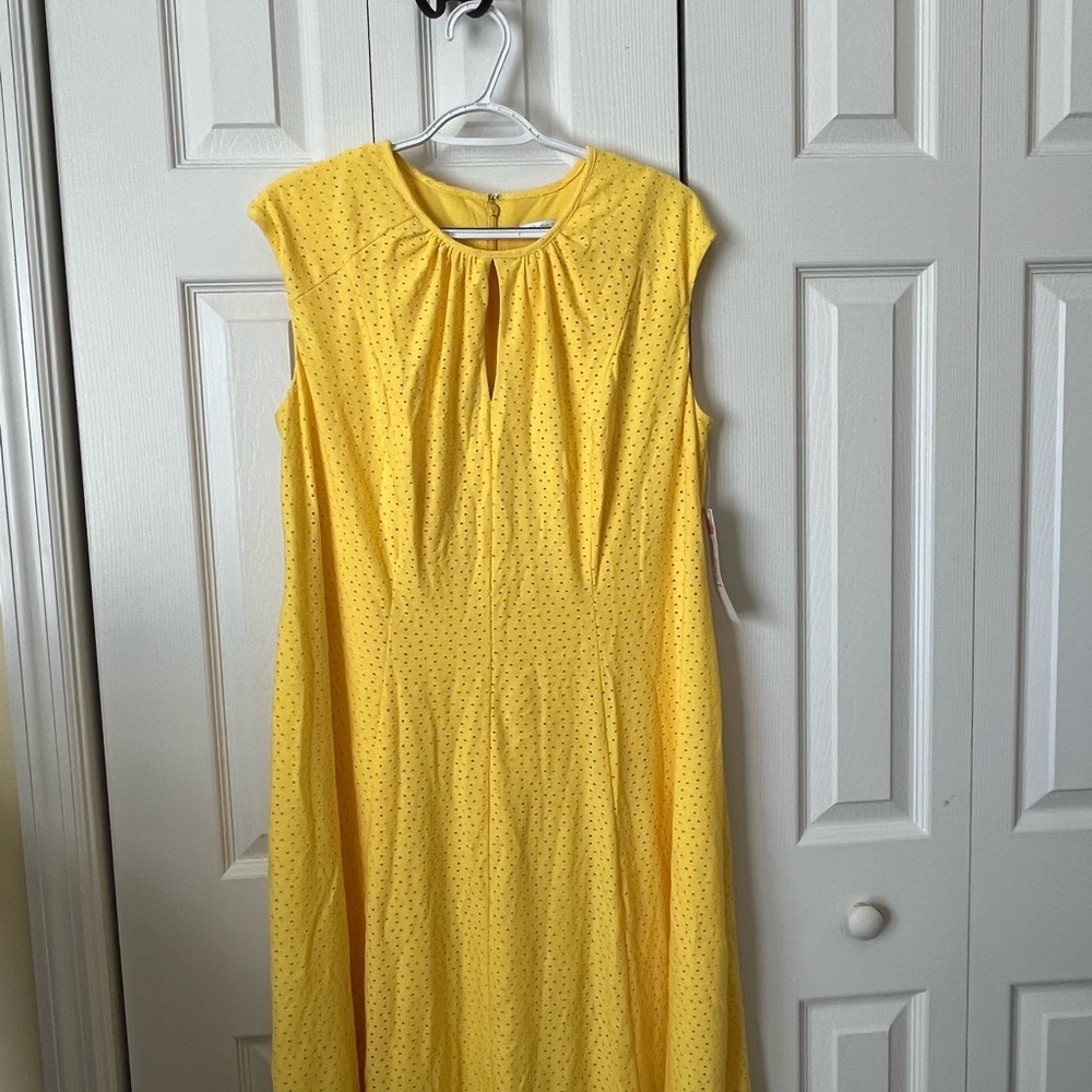 London Times Sunny Yellow Eyelet Midi Dress